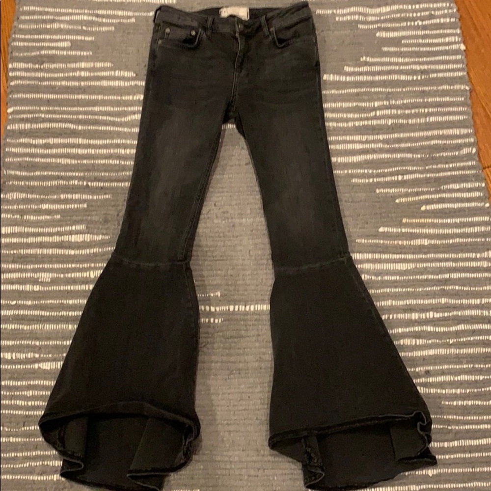 free people ruffle flare out (bell bottoms) jeans